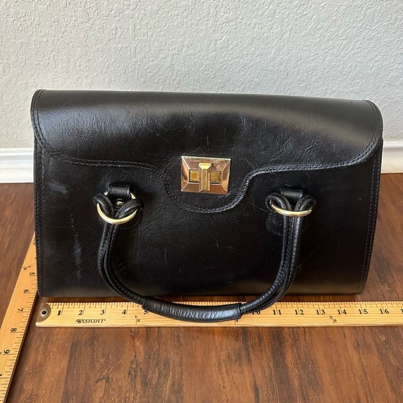 ROBERTA M Italian Leather Satchel Bag in Black (L 15" x W 6.25" x H 9") - Picture 12 of 14